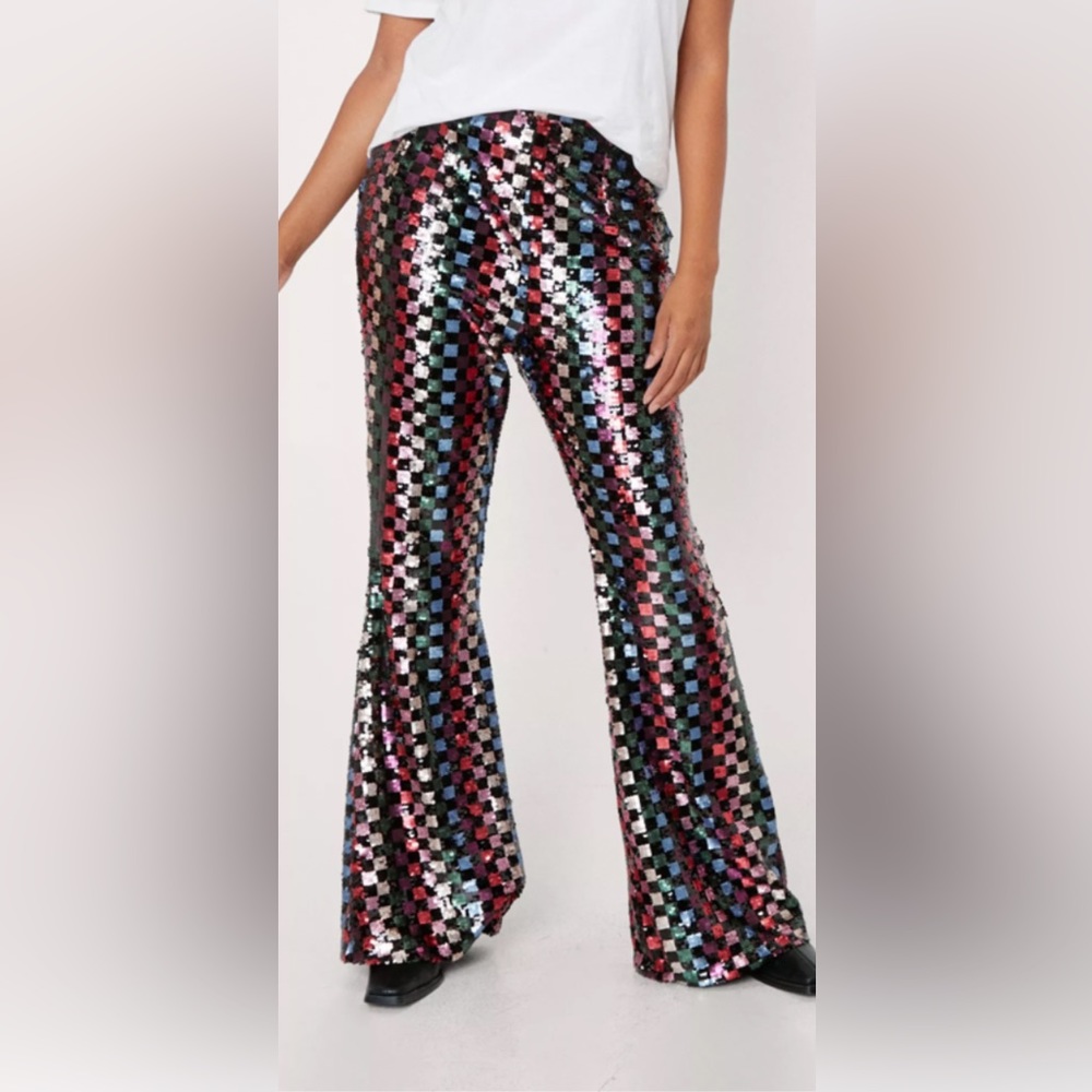 Nasty Gal Plus Size Sequin Bell Bottom Pants Size 16